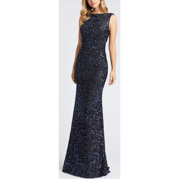 Mac Duggal Ieena 26331 Cowl Back Boat Neck Sequin Dress - Picture 6 of 12